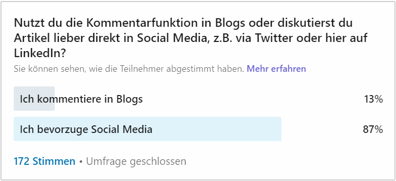LinkedIn-Umfrage zu Blog Kommentaren