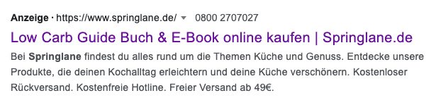 Springlane E-Book Werbeanzeige
