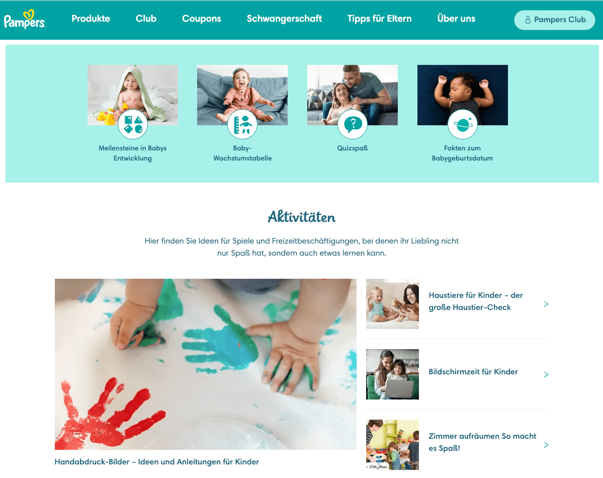 Screenshot Pampers Website
