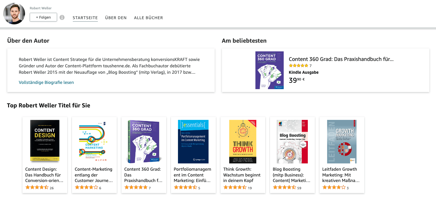 Screenshot: Robert Wellers Amazon-Autorenprofil
