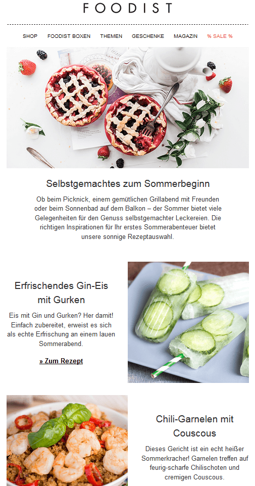 Foodist Newsletter mit Bildern