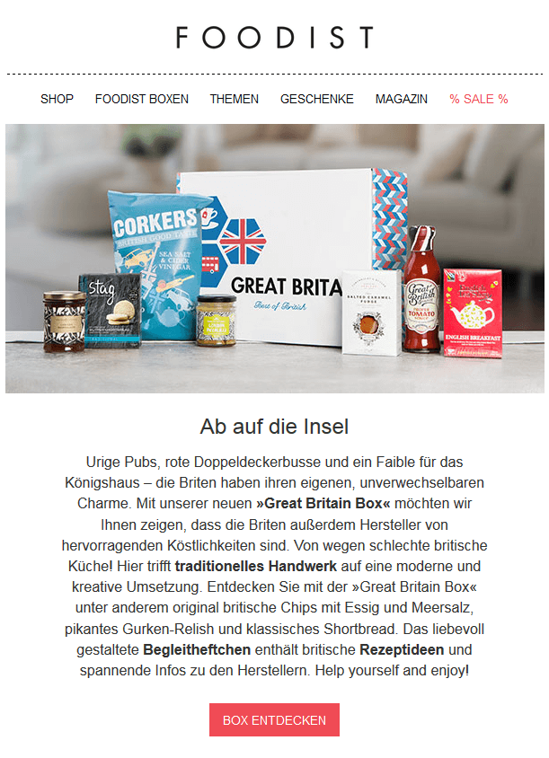 Foodist Newsletter mit viel Text