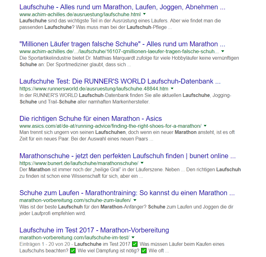Google Keyword-Suchergebnisse