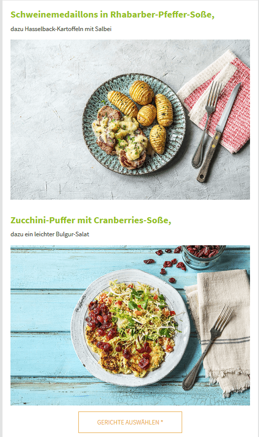 HelloFresh E-Mails mit redaktionellen Inahlten