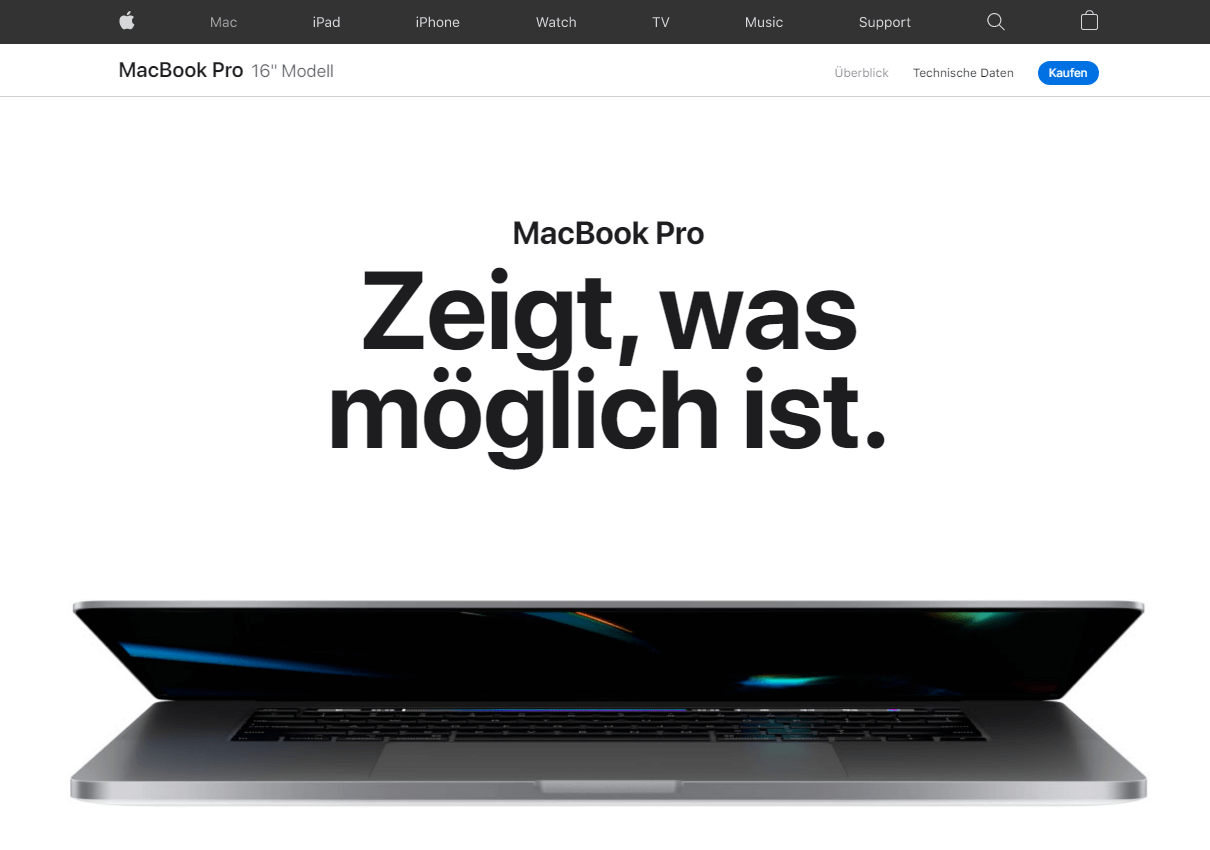 Apple gibt Überschriften viel Raum – selbstbewusst, informativ und inspirativ