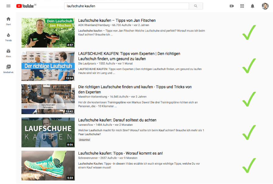 YouTube Suchergebnisse