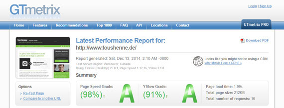 GTmetrix Page Speed Test